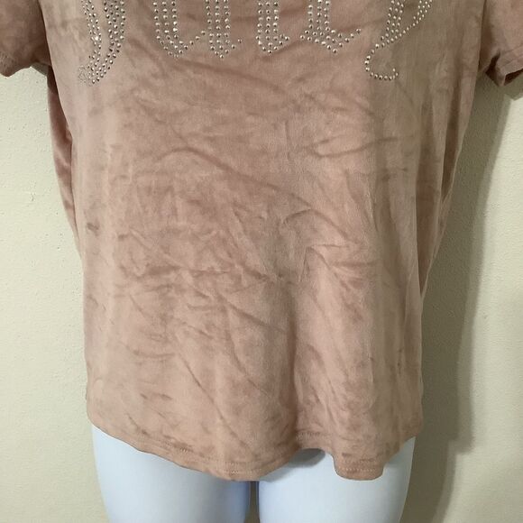 Juicy Couture Y2K Style Girly McBling Pink Graphic Logo Velour T Shirt Large - Picture 5 of 11